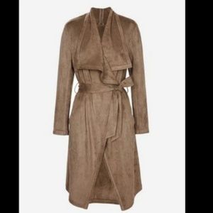NWT Brown Suede Drape Front Tie Jacket